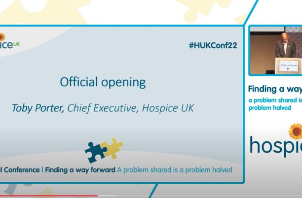 Toby Porter, CEO of Hospice UK, opening the 2022 National Conference