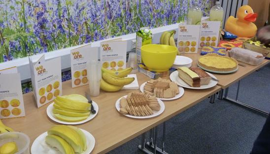 Food laid out at a go yellow party